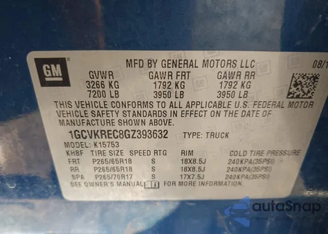 2016 Chevrolet Silverado 1500 2Lt z USA, uszkodzony, nr VIN 1GCVKREC8GZ393632